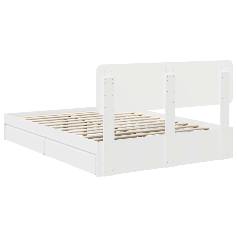 Opslag bed met hoofdeinde Wit 140 x 200 cm Bewerkt hout