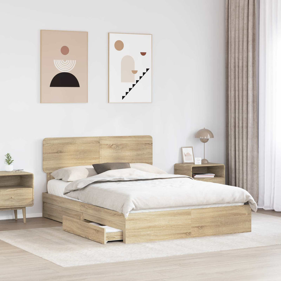 Opslag bed met lade Sonoma Eiken 140 x 200 cm Bewerkt hout