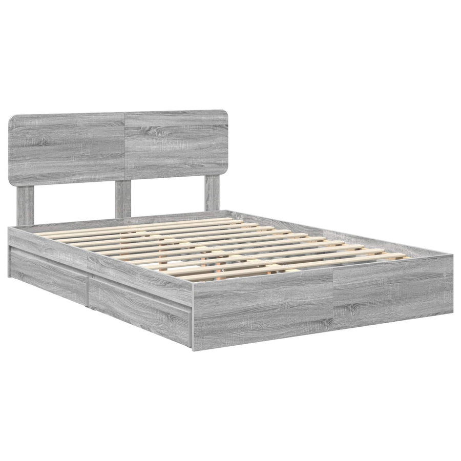 Opslag bed met lade Grijs Sonoma 140 x 200 cm Bewerkt hout