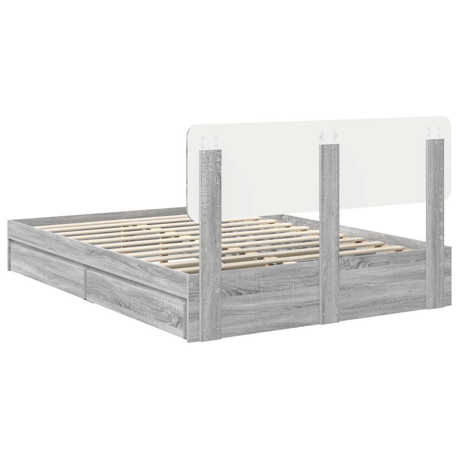 Opslag bed met lade Grijs Sonoma 140 x 200 cm Bewerkt hout