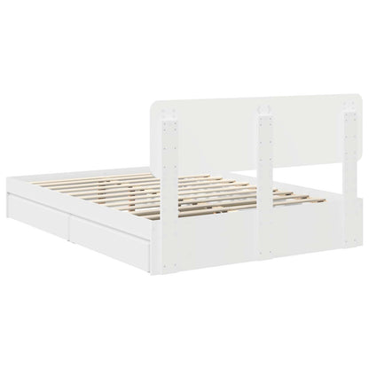 Opslag bed met hoofdeinde Wit 140 x 190 cm Bewerkt hout