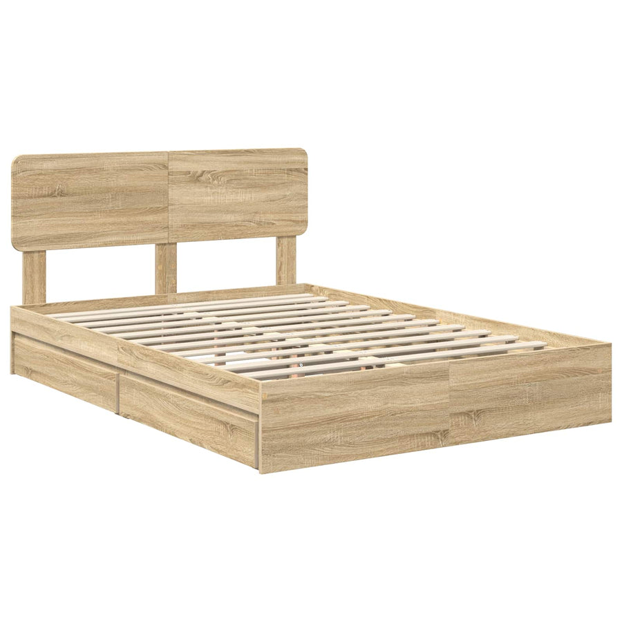 Opslag bed met lade Sonoma Eiken 140 x 190 cm Bewerkt hout