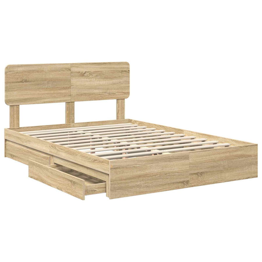 Opslag bed met lade Sonoma Eiken 140 x 190 cm Bewerkt hout