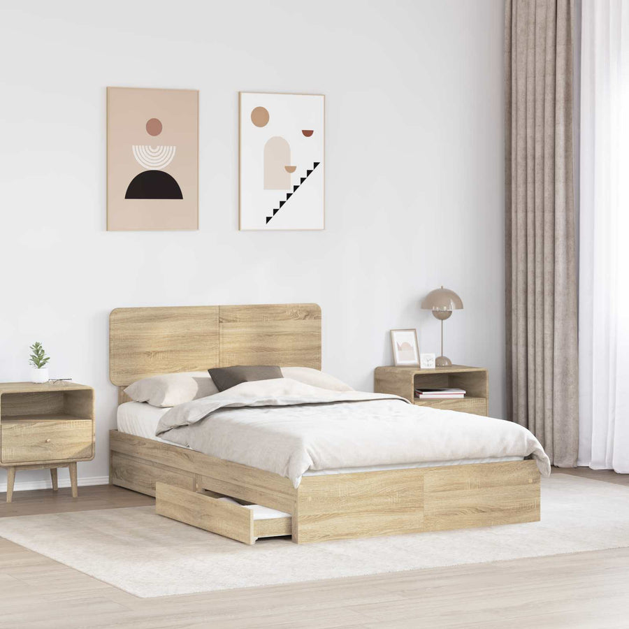 Opslag bed met lade Sonoma Eiken 135 x 190 cm Bewerkt hout