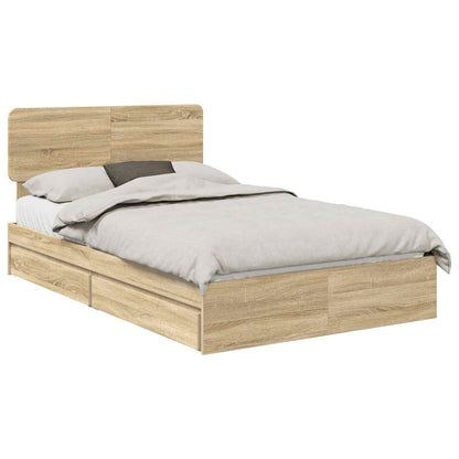 Opslag bed met lade Sonoma Eiken 135 x 190 cm Bewerkt hout