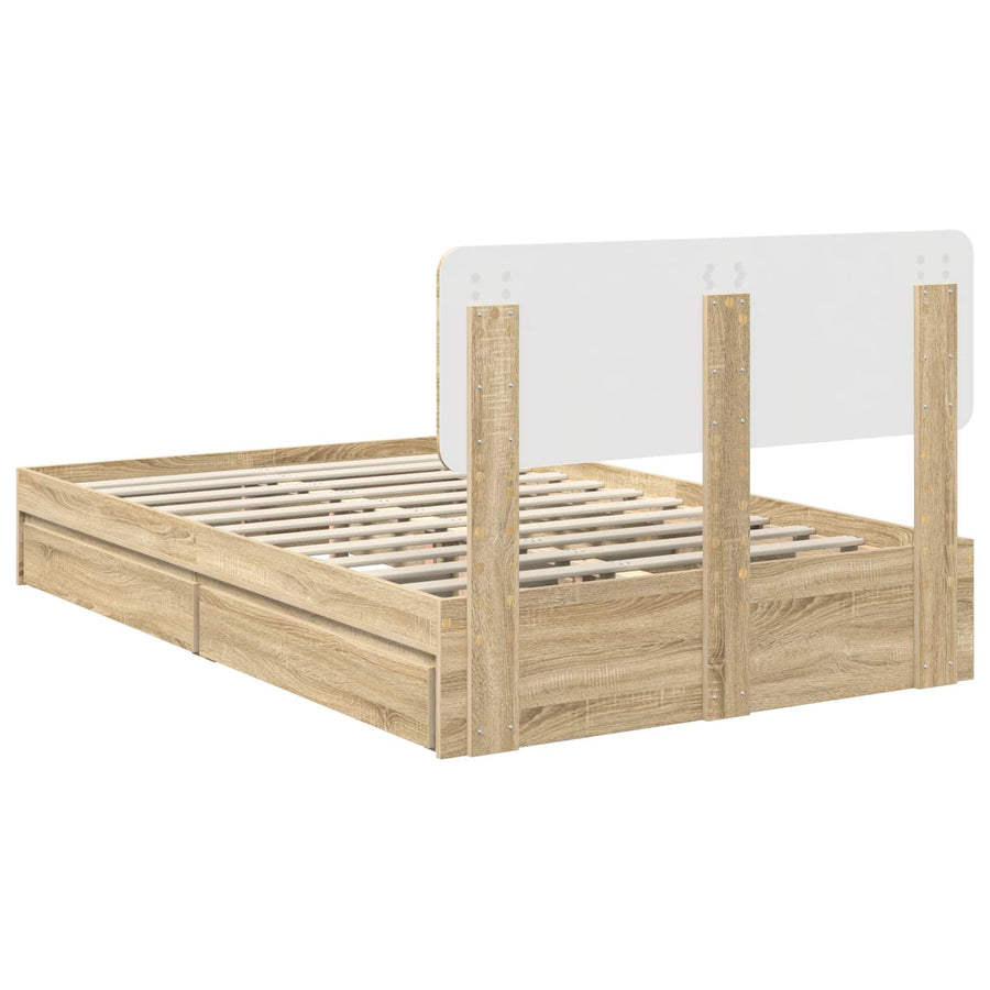 Opslag bed met lade Sonoma Eiken 135 x 190 cm Bewerkt hout