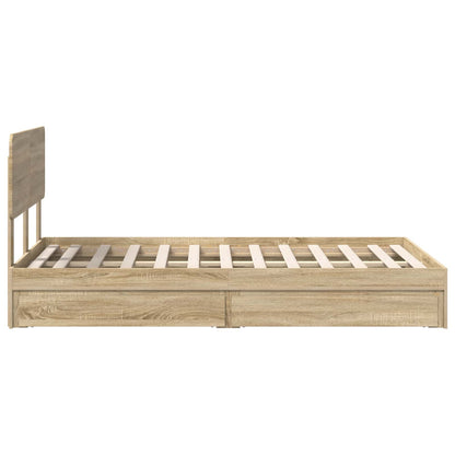 Opslag bed met lade Sonoma Eiken 135 x 190 cm Bewerkt hout