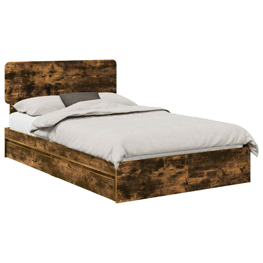 Opslag bed met lade Gerookt eiken 135 x 190 cm Bewerkt hout