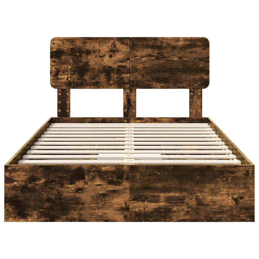 Opslag bed met lade Gerookt eiken 135 x 190 cm Bewerkt hout