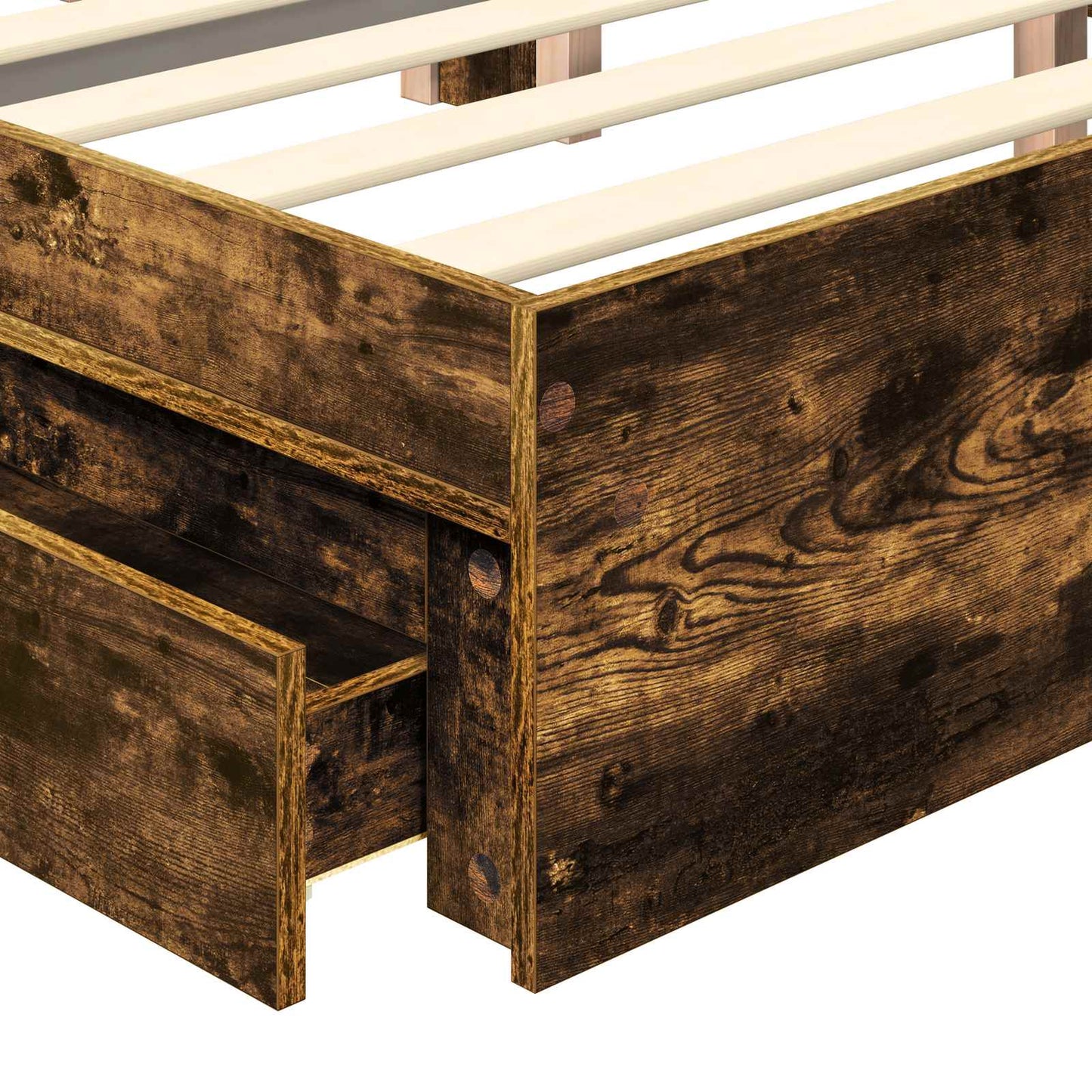 Opslag bed met lade Gerookt eiken 120 x 190 cm Bewerkt hout