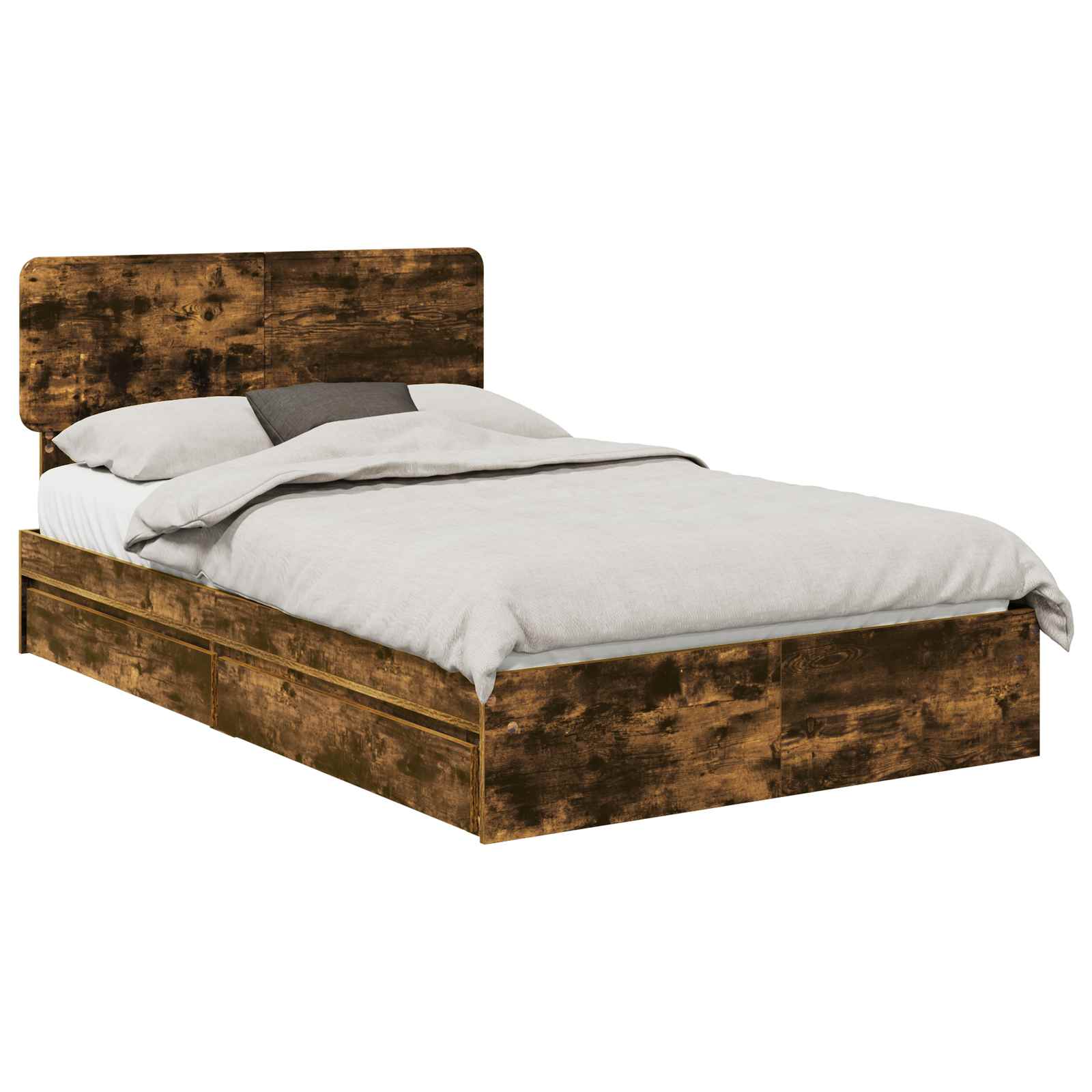 Opslag bed met lade Gerookt eiken 120 x 190 cm Bewerkt hout