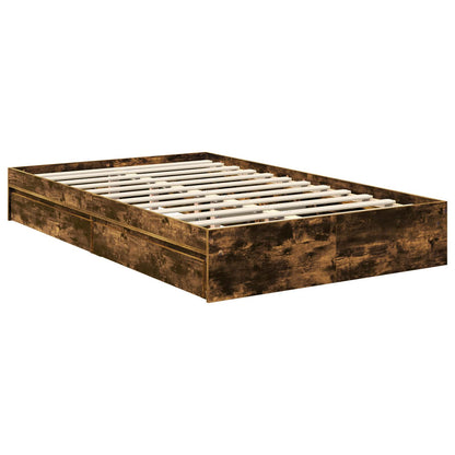 Opslag bed met lade Gerookt eiken 120 x 190 cm Bewerkt hout