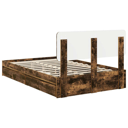 Opslag bed met lade Gerookt eiken 120 x 190 cm Bewerkt hout