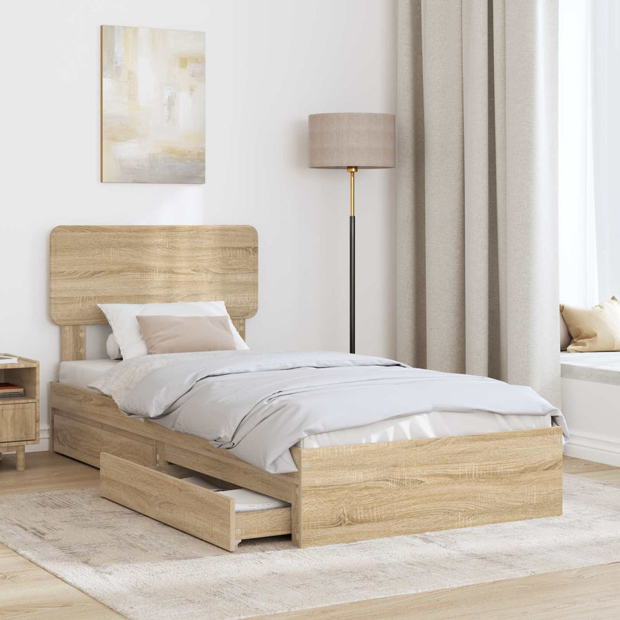 Opslag bed met lade Sonoma Eiken 100 x 200 cm Bewerkt hout