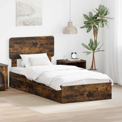 Opslag bed met lade Gerookt eiken 90 x 200 cm Bewerkt hout