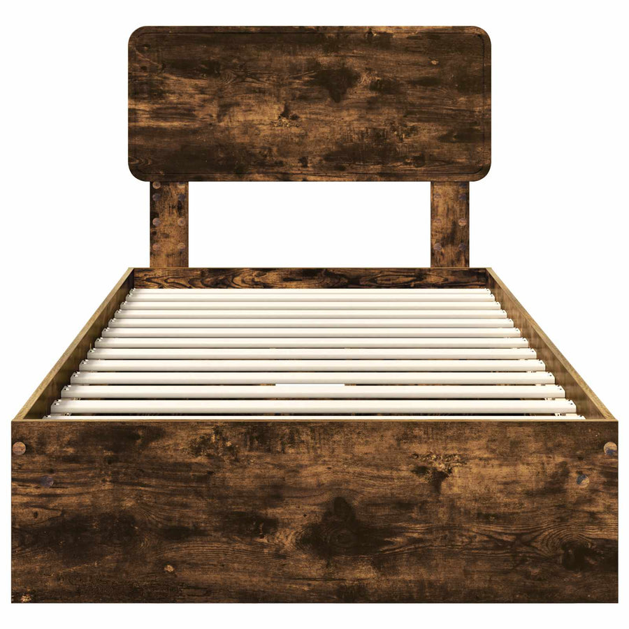 Opslag bed met lade Gerookt eiken 90 x 200 cm Bewerkt hout