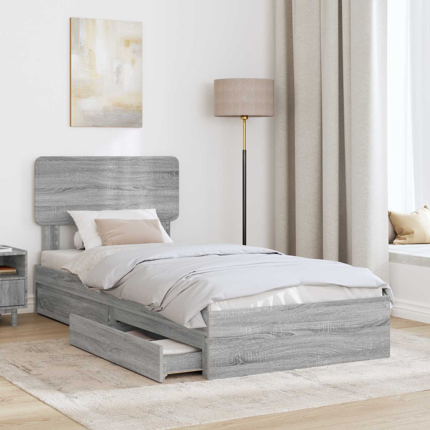 Opslag bed met hoofdeinde Grijs Sonoma 90 x 200 cm Bewerkt hout