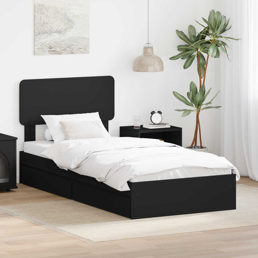 Opslag bed met hoofdeinde Zwart 90 x 190 cm Bewerkt hout