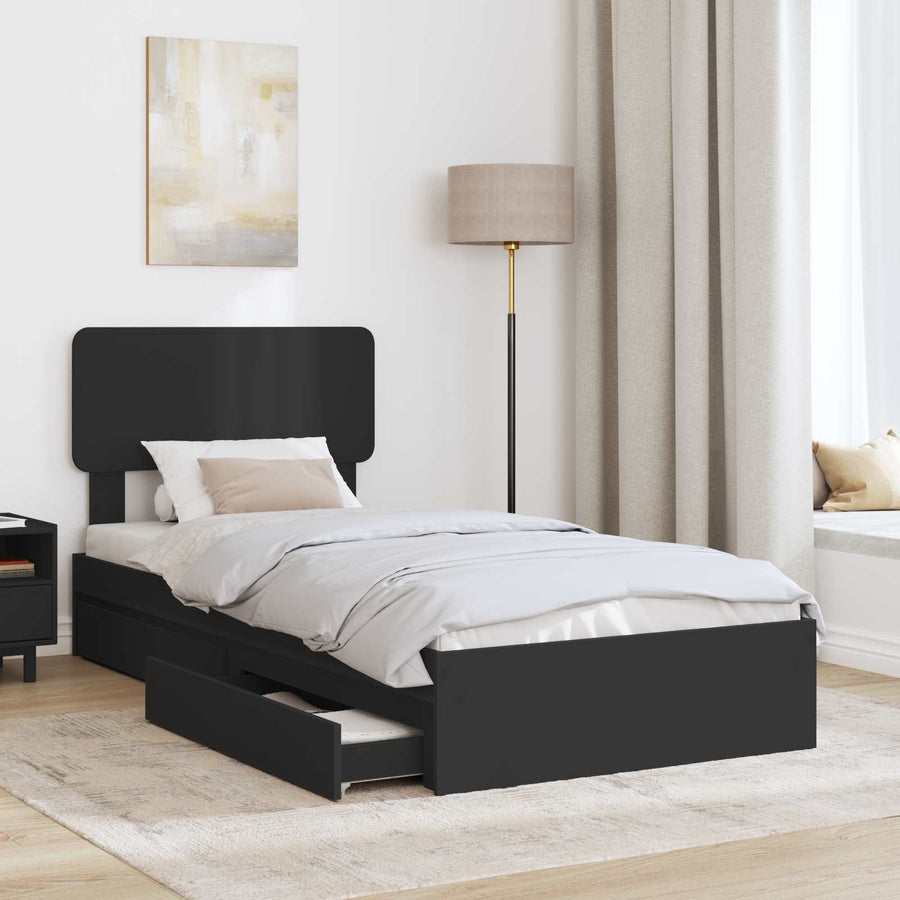 Opslag bed met hoofdeinde Zwart 90 x 190 cm Bewerkt hout