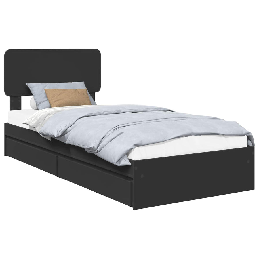 Opslag bed met hoofdeinde Zwart 90 x 190 cm Bewerkt hout