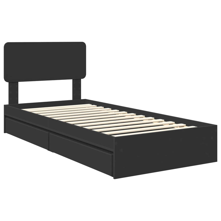 Opslag bed met hoofdeinde Zwart 90 x 190 cm Bewerkt hout