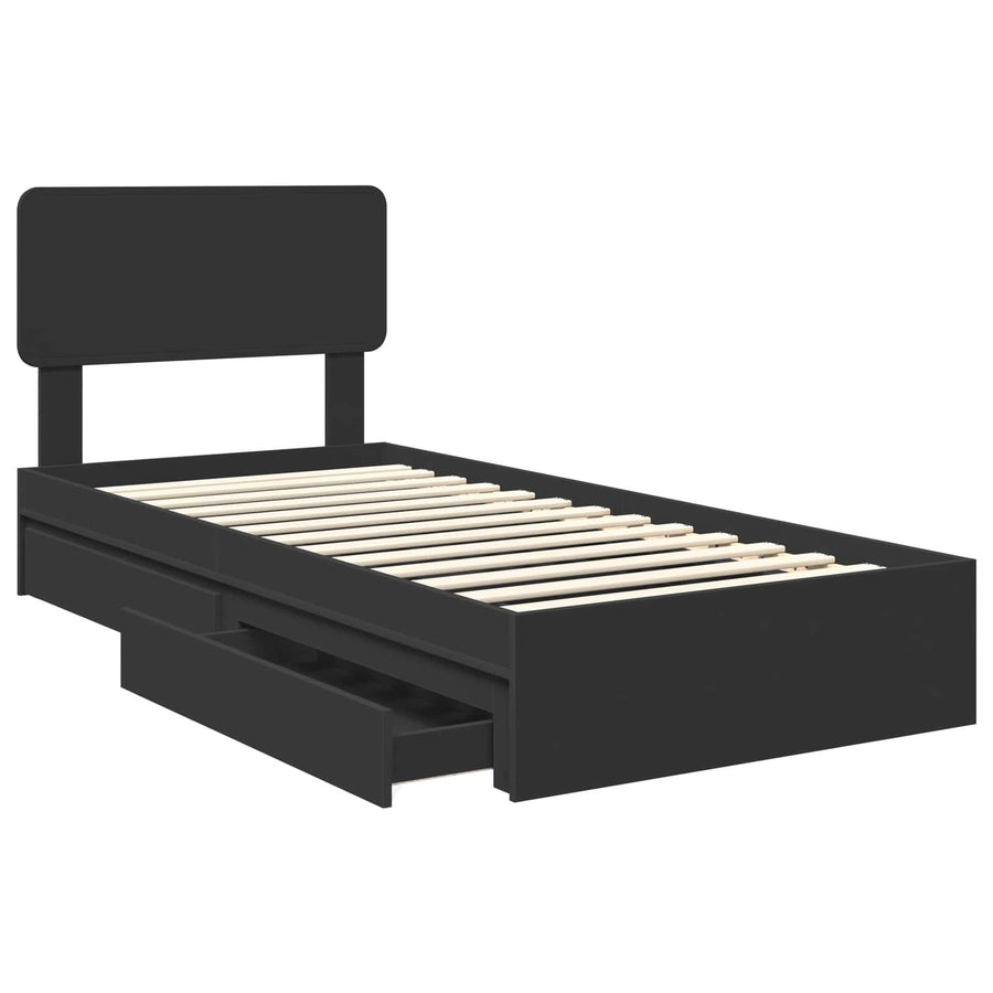 Opslag bed met hoofdeinde Zwart 90 x 190 cm Bewerkt hout
