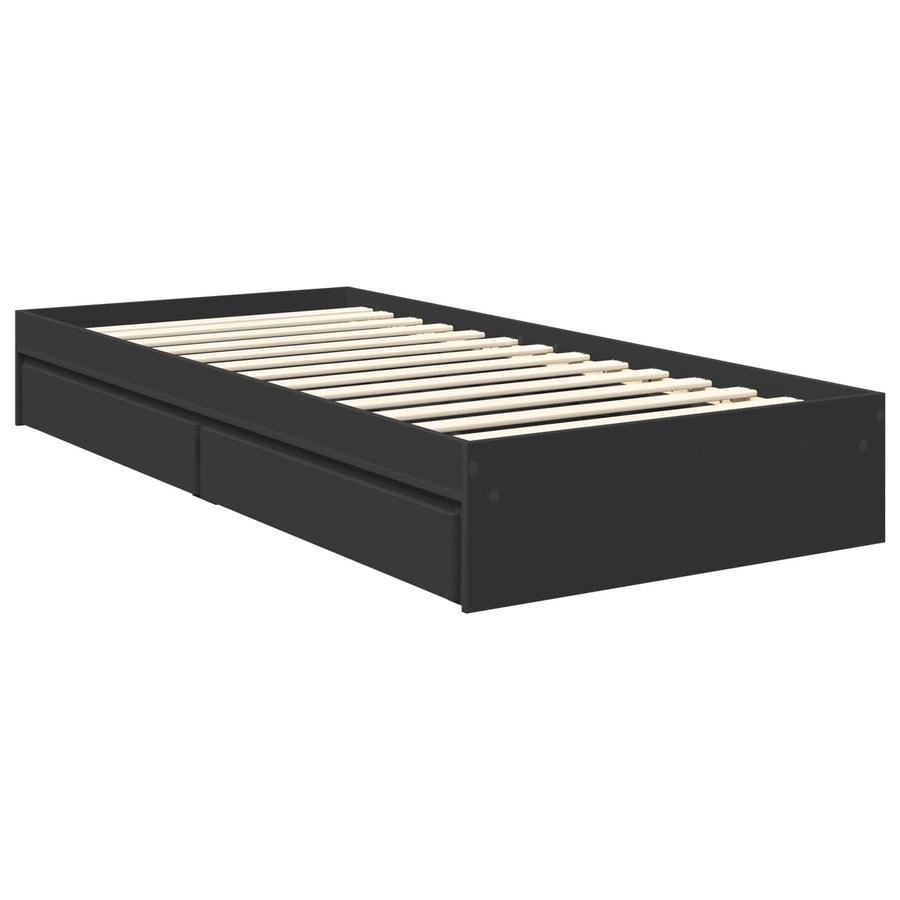 Opslag bed met hoofdeinde Zwart 90 x 190 cm Bewerkt hout