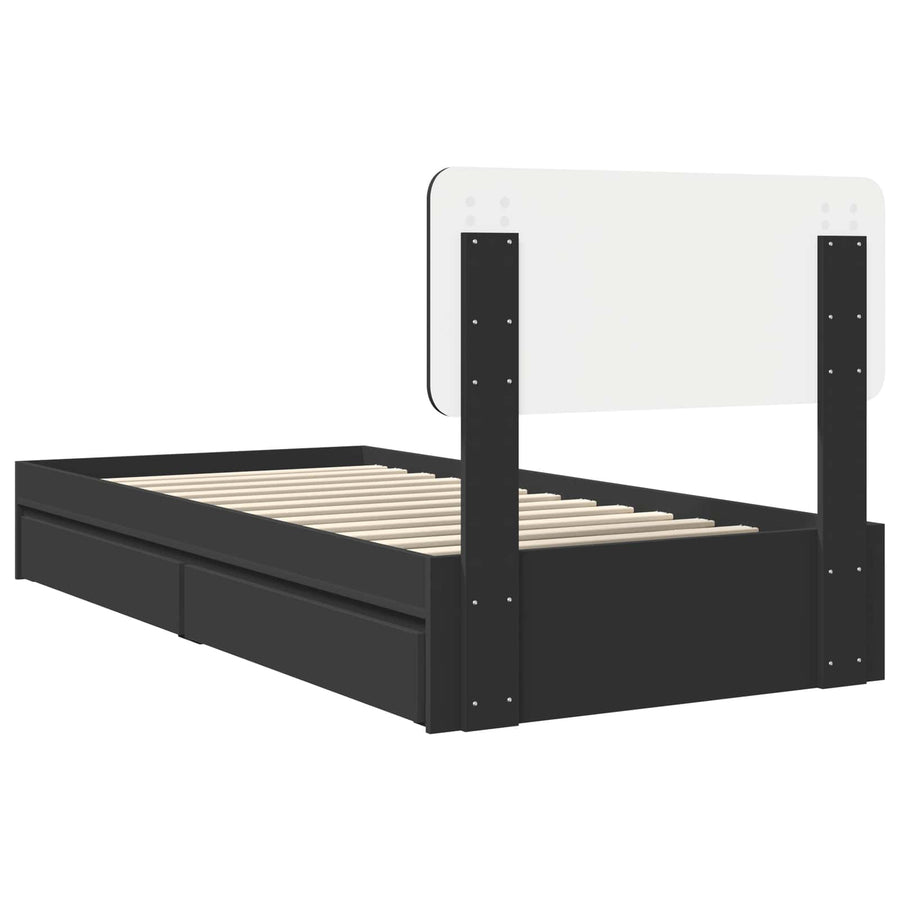 Opslag bed met hoofdeinde Zwart 90 x 190 cm Bewerkt hout