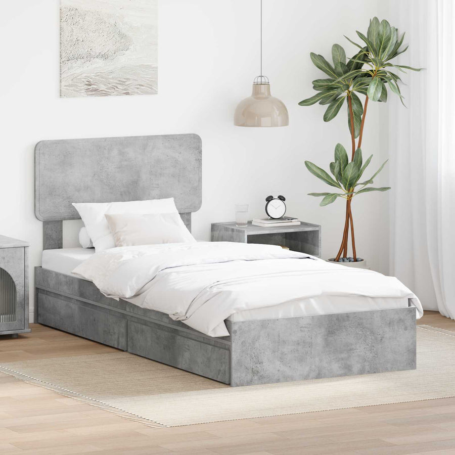 Opslag bed met hoofdeinde Beton Grijs 90 x 190 cm Bewerkt hout