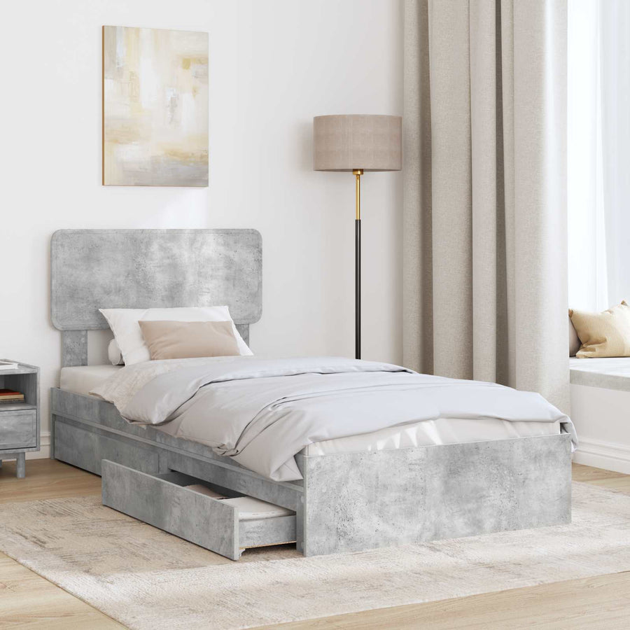 Opslag bed met hoofdeinde Beton Grijs 90 x 190 cm Bewerkt hout