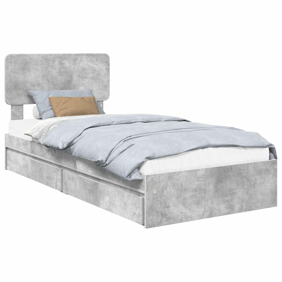 Opslag bed met hoofdeinde Beton Grijs 90 x 190 cm Bewerkt hout
