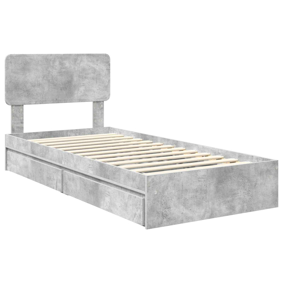 Opslag bed met hoofdeinde Beton Grijs 90 x 190 cm Bewerkt hout