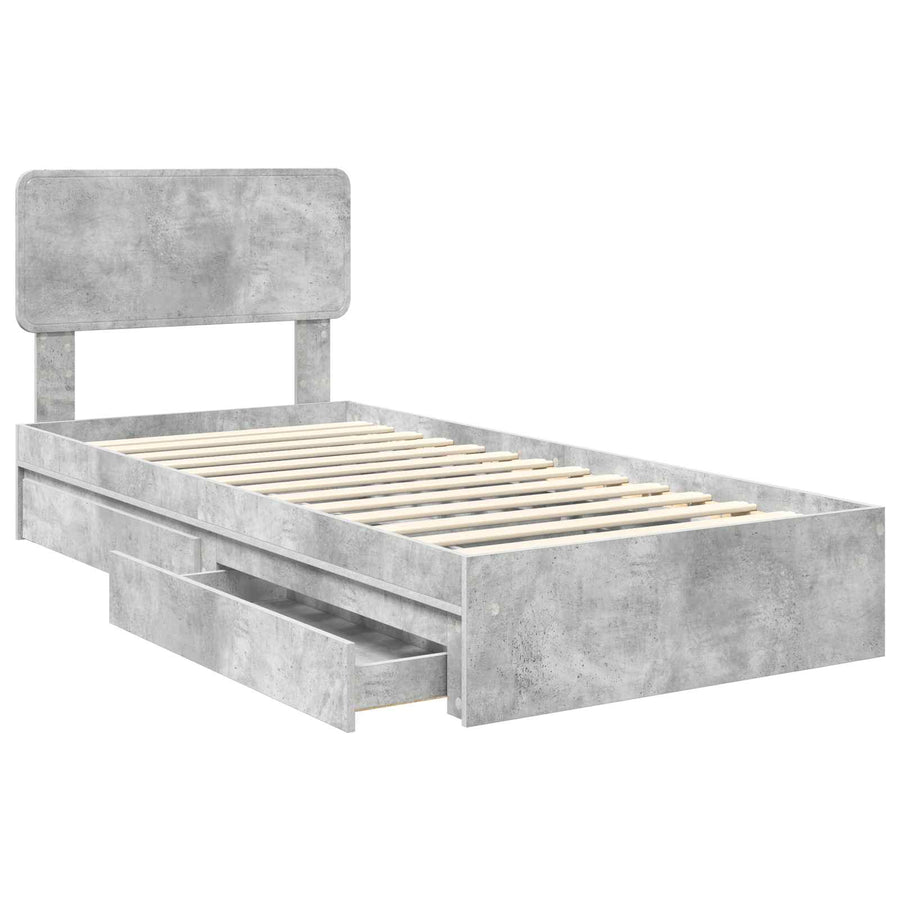 Opslag bed met hoofdeinde Beton Grijs 90 x 190 cm Bewerkt hout