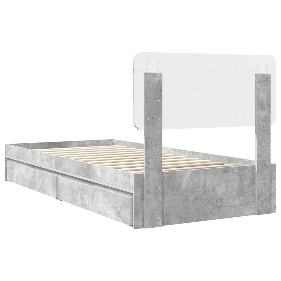 Opslag bed met hoofdeinde Beton Grijs 90 x 190 cm Bewerkt hout