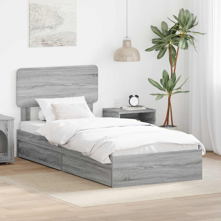 Opslag bed met hoofdeinde Grijs Sonoma 90 x 190 cm Bewerkt hout
