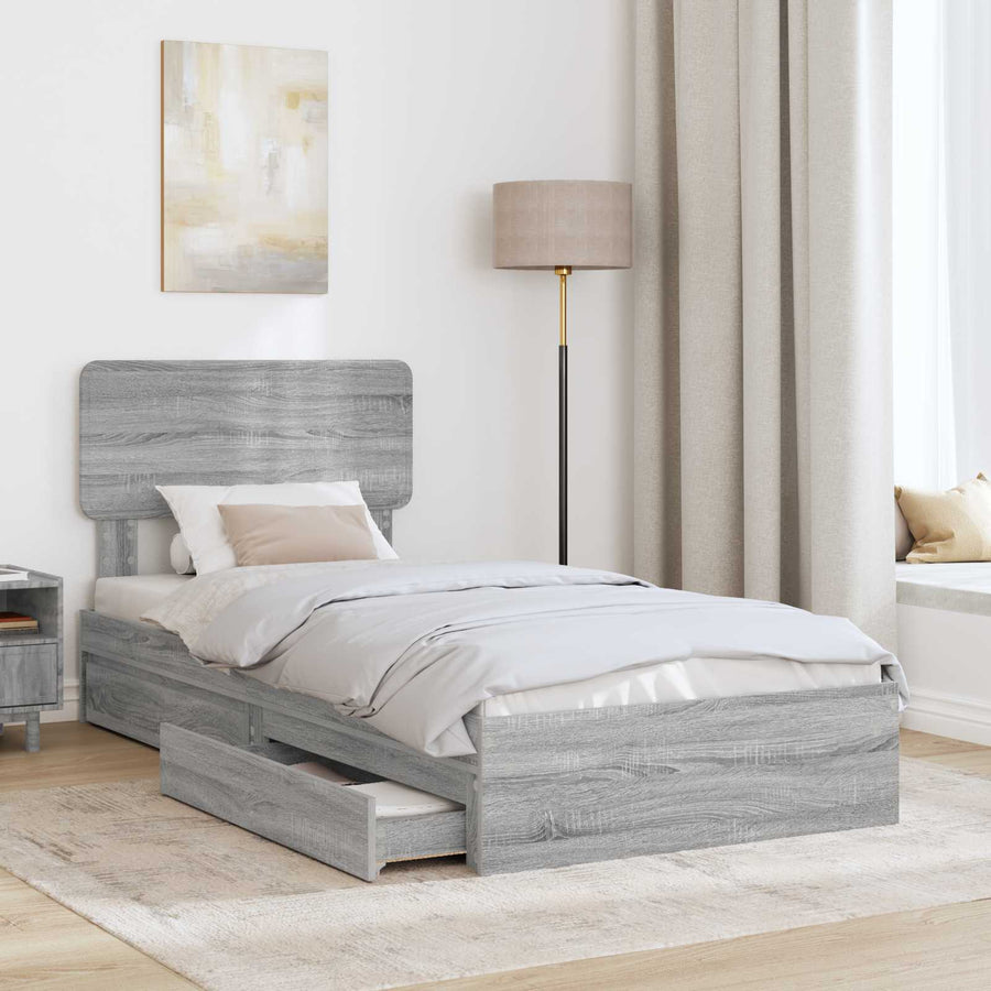 Opslag bed met hoofdeinde Grijs Sonoma 90 x 190 cm Bewerkt hout
