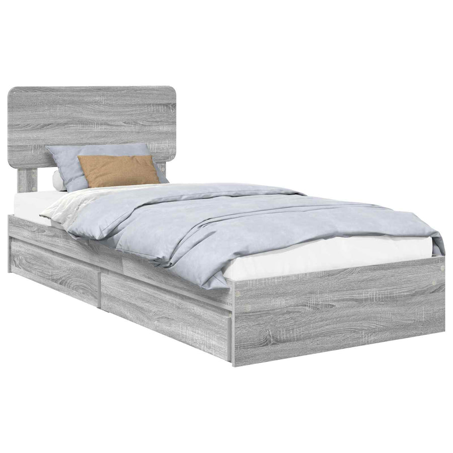 Opslag bed met hoofdeinde Grijs Sonoma 90 x 190 cm Bewerkt hout