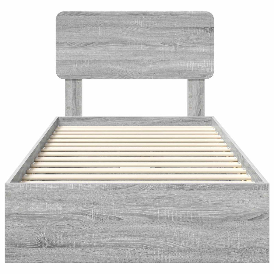 Opslag bed met hoofdeinde Grijs Sonoma 90 x 190 cm Bewerkt hout