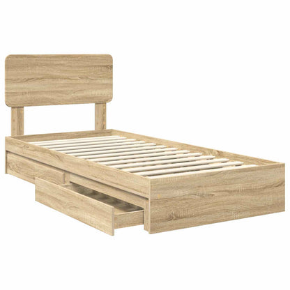 Opslag bed met hoofdeinde Sonoma Eiken 75 x 190 cm Bewerkt hout