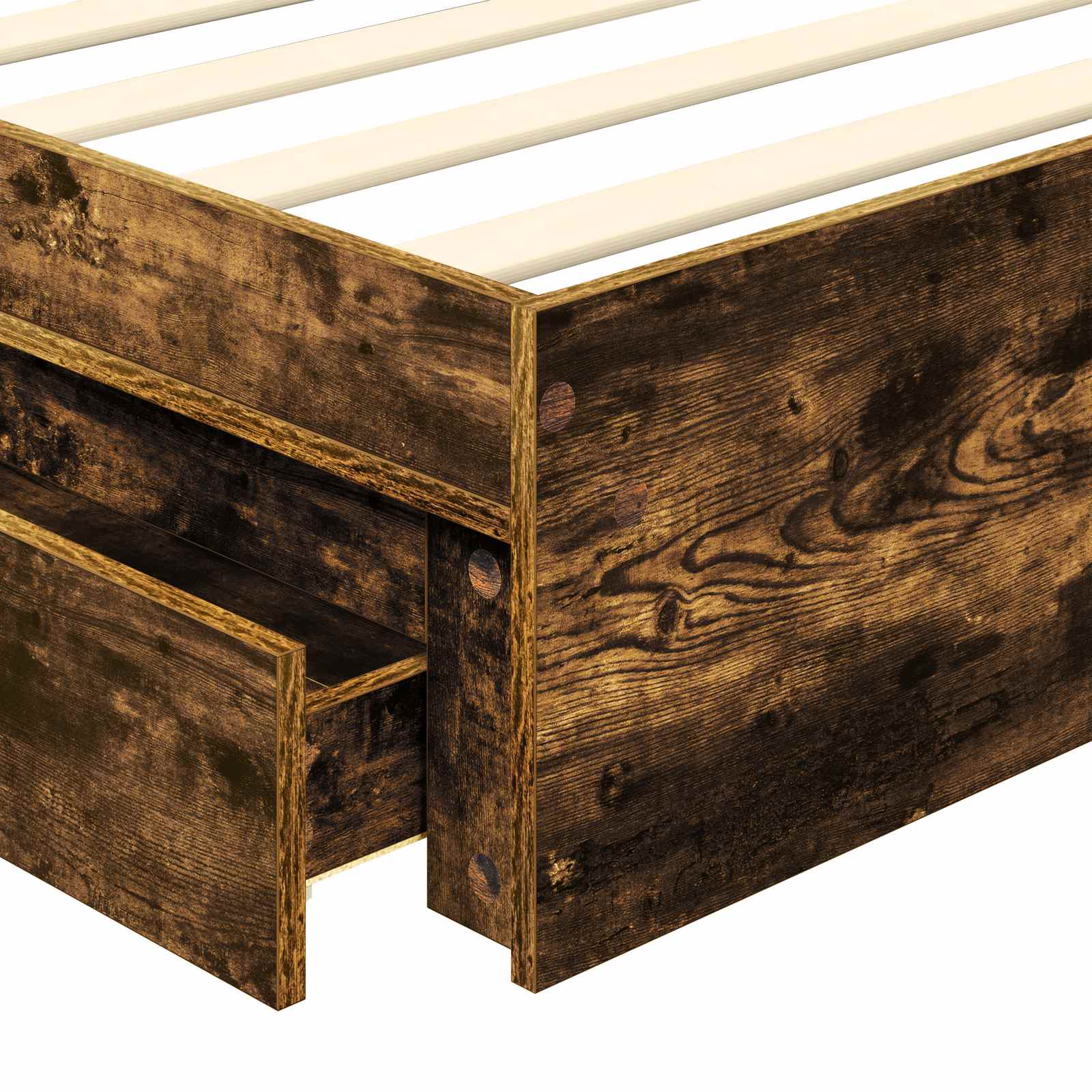 Opslag bed met lade Gerookt eiken 75 x 190 cm Bewerkt hout