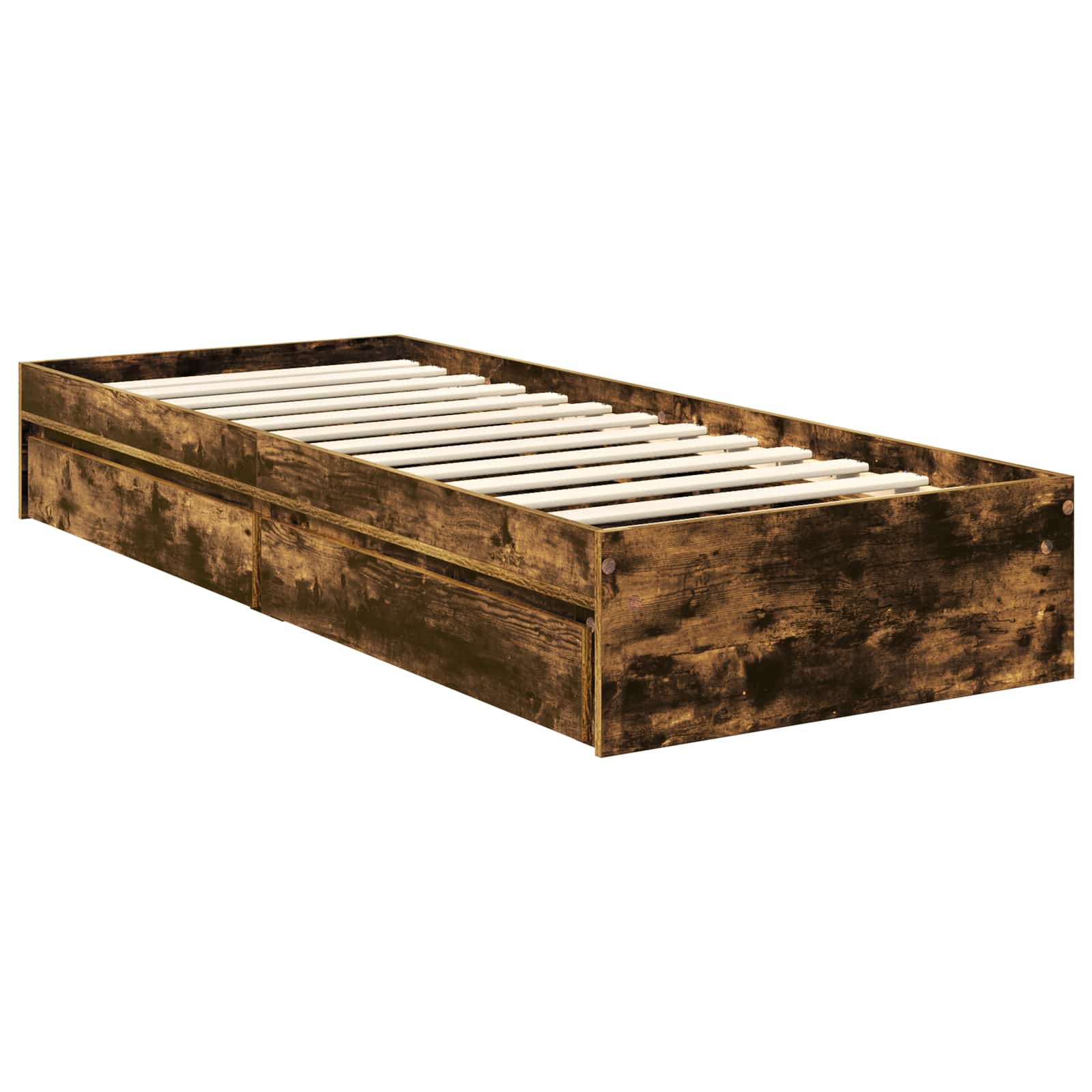 Opslag bed met lade Gerookt eiken 75 x 190 cm Bewerkt hout