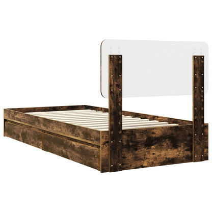 Opslag bed met lade Gerookt eiken 75 x 190 cm Bewerkt hout