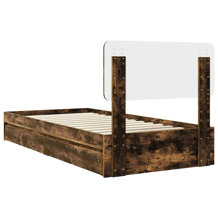 Opslag bed met lade Gerookt eiken 75 x 190 cm Bewerkt hout
