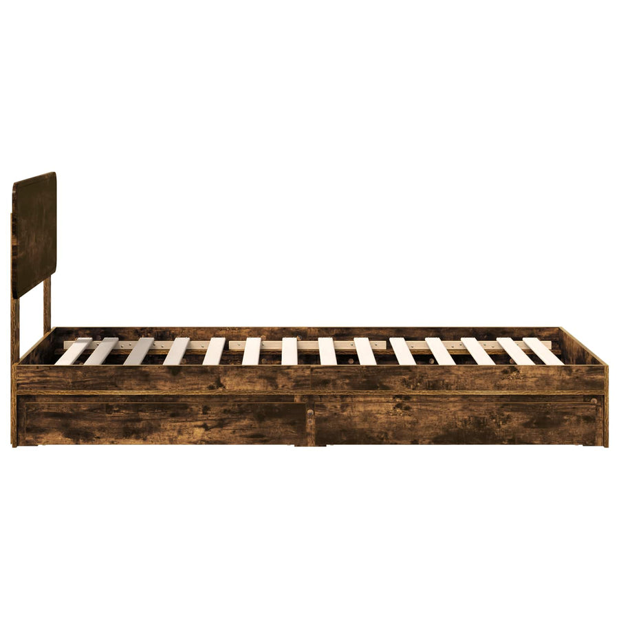 Opslag bed met lade Gerookt eiken 75 x 190 cm Bewerkt hout