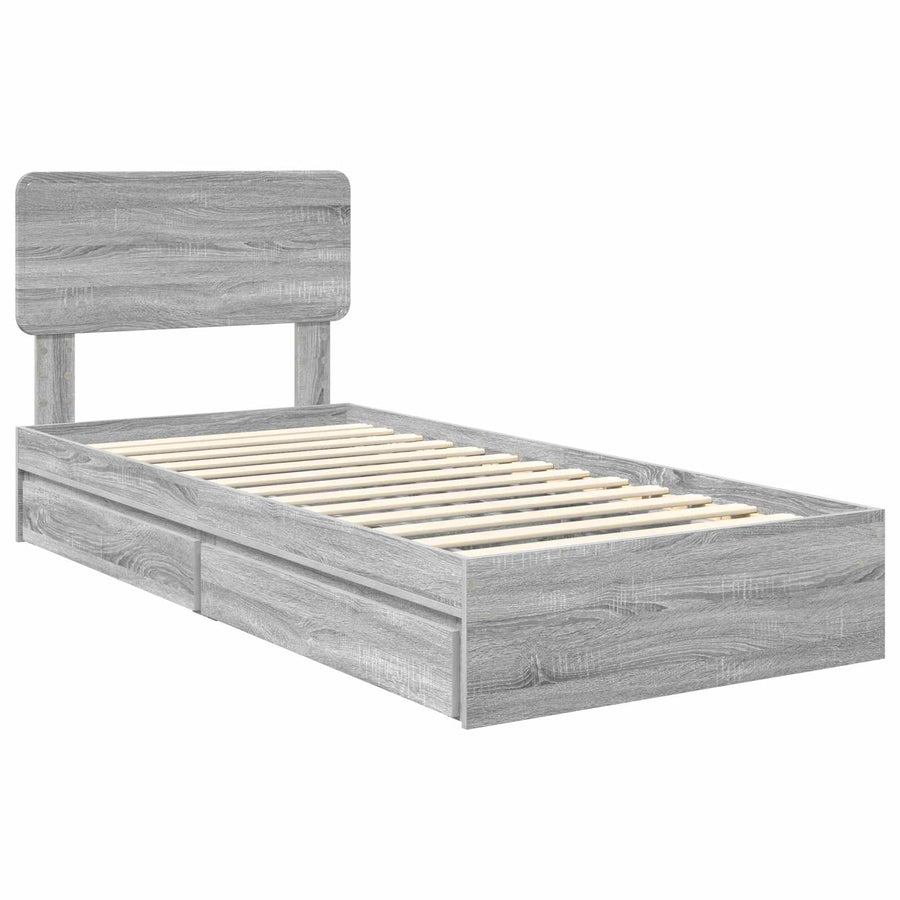 Opslag bed met hoofdeinde Grijs Sonoma 75 x 190 cm Bewerkt hout