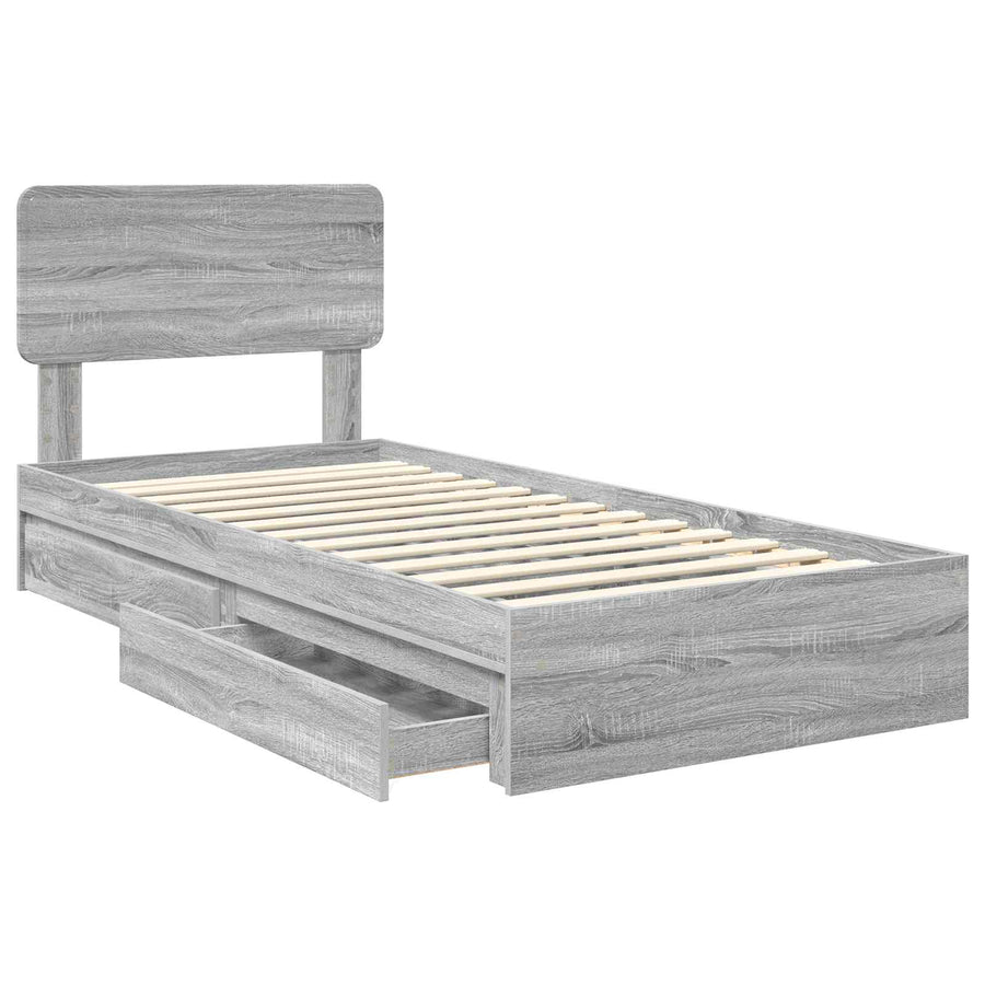 Opslag bed met hoofdeinde Grijs Sonoma 75 x 190 cm Bewerkt hout