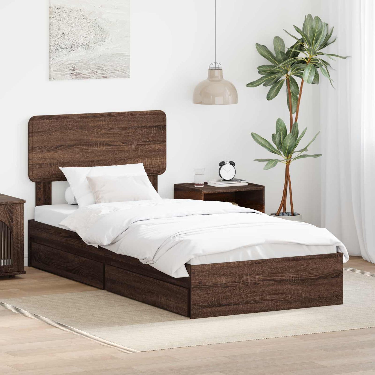 Opslag bed met hoofdeinde Bruin Eiken 75 x 190 cm Bewerkt hout