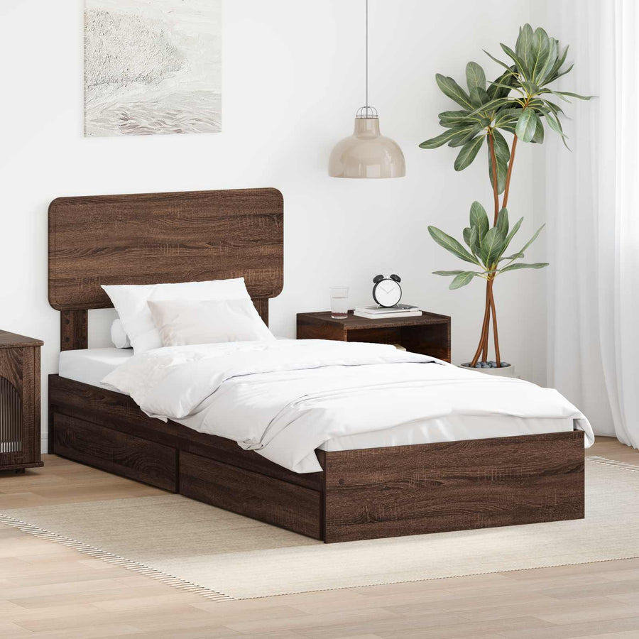 Opslag bed met hoofdeinde Bruin Eiken 75 x 190 cm Bewerkt hout
