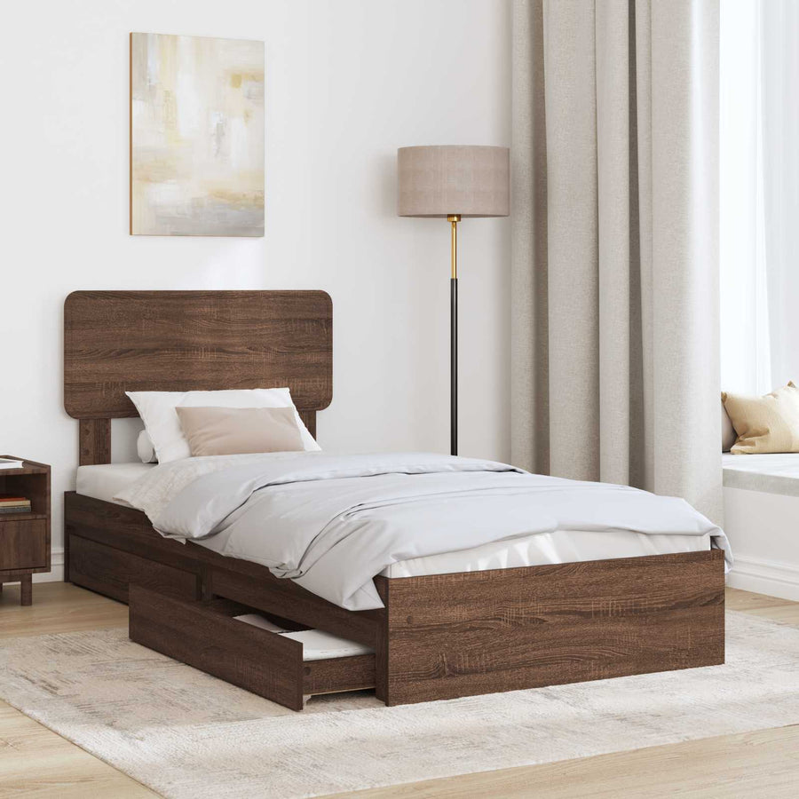 Opslag bed met hoofdeinde Bruin Eiken 75 x 190 cm Bewerkt hout