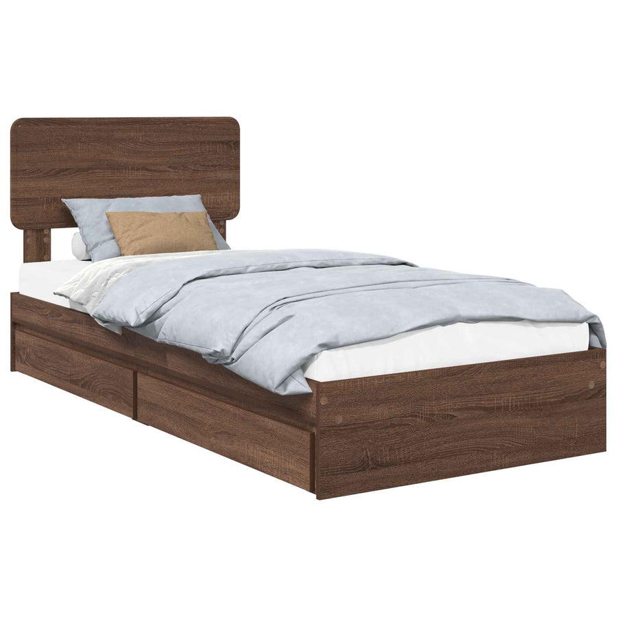 Opslag bed met hoofdeinde Bruin Eiken 75 x 190 cm Bewerkt hout